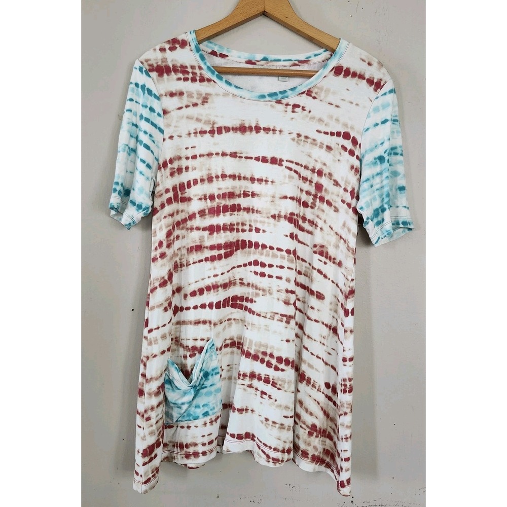 LOGO Lounge Lori Goldstein Shirt Womens Sz Small Tie Dye Tunic Short Sleeves